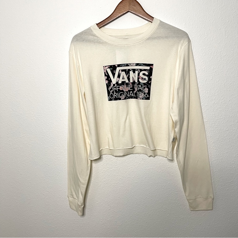 Vans Floral "Off The Wall" Logo Long Sleeve Cropped sweatshirt L NWT - Picture 2 of 11